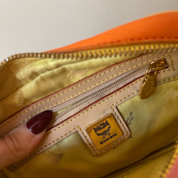 MCM Visetos Small Mini TwoWay Crossbody Leather Zip Bag Pink White Yellow Orange - Picture 9 of 9